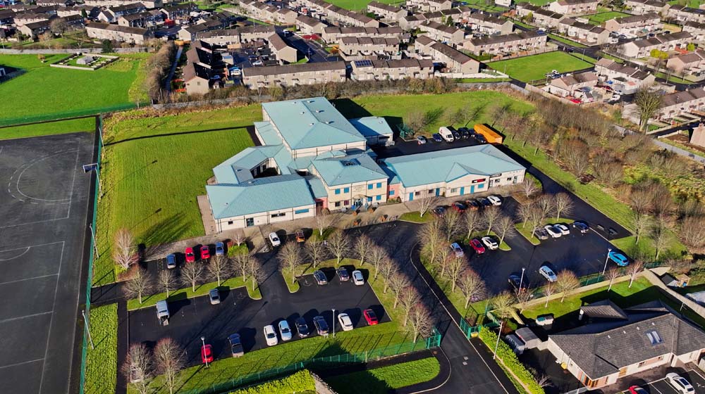 Aerial view of the accessible centre and on-site parking
